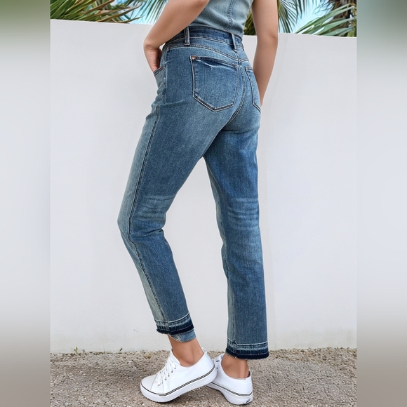 Judy Blue MR Rigid Magic Boyfriend Jeans Slim Straight Released Hem Various NEW - Picture 13 of 16